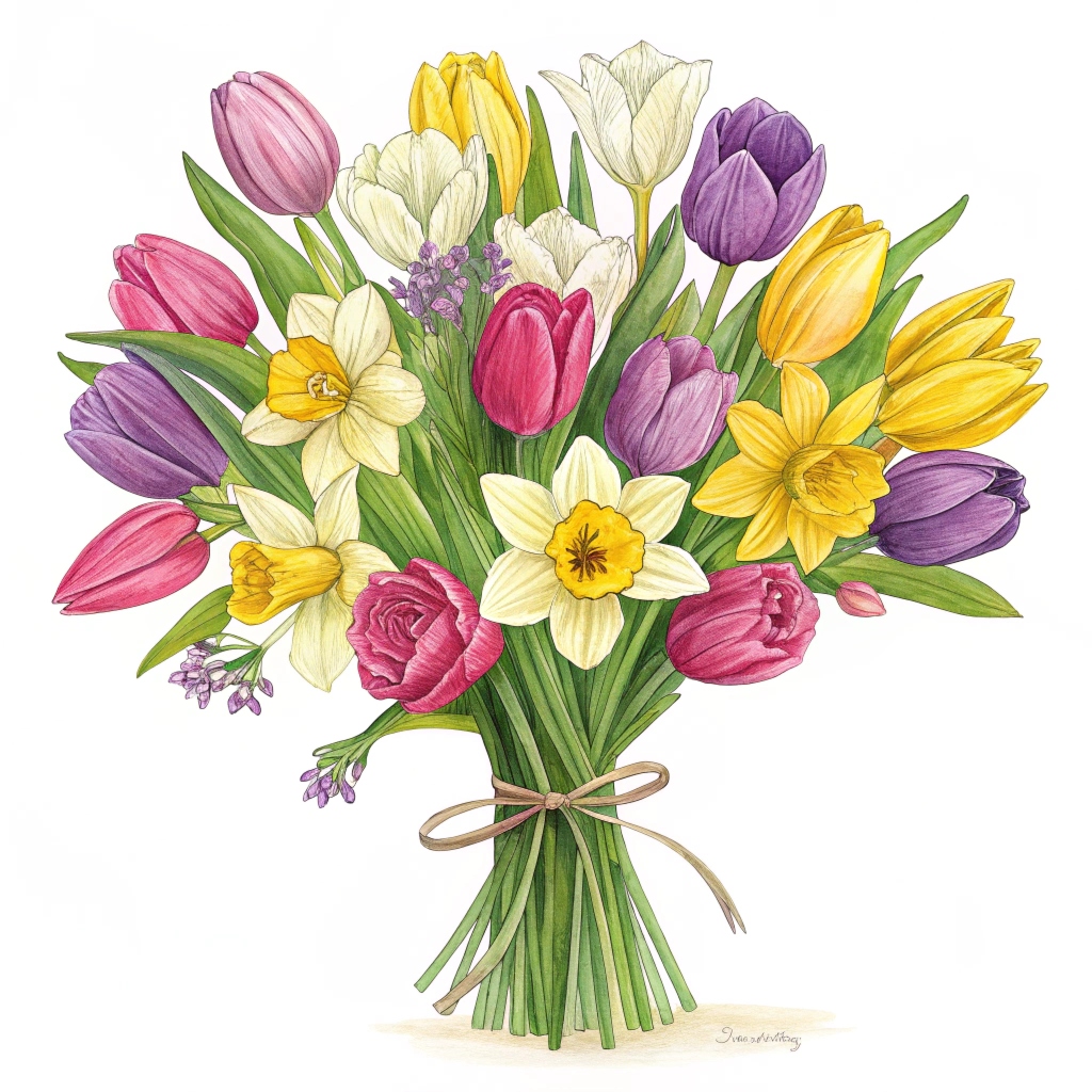 Summer meadow arrangement with peonies and roses